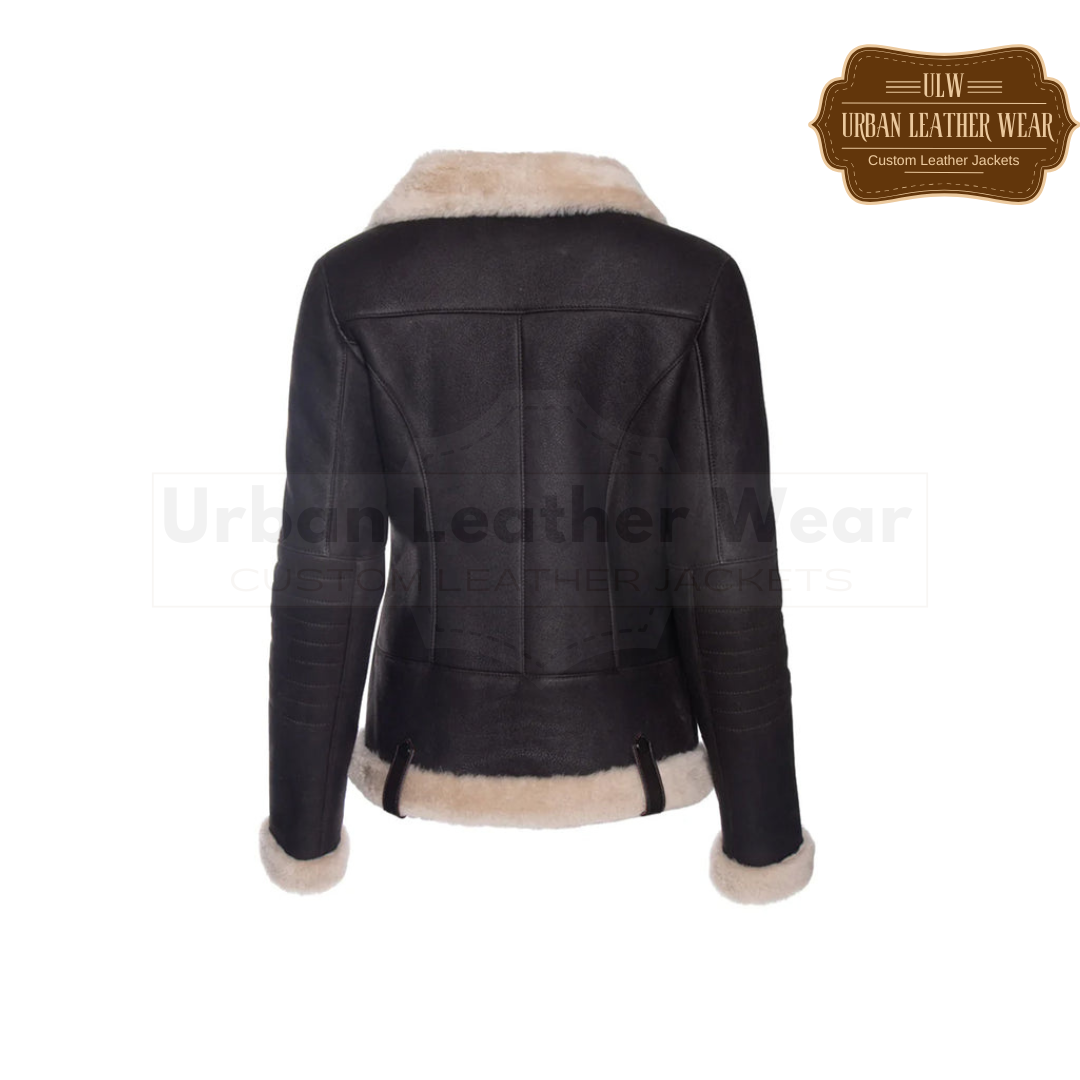 Shop Women Vanila Fur Shearling Black Leather Jacket. 