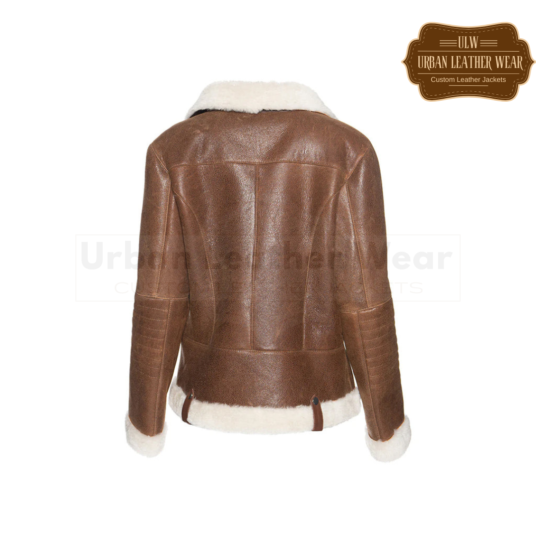 Shop our Women White Fur Merino Shearling Brown Leather Jacket. 