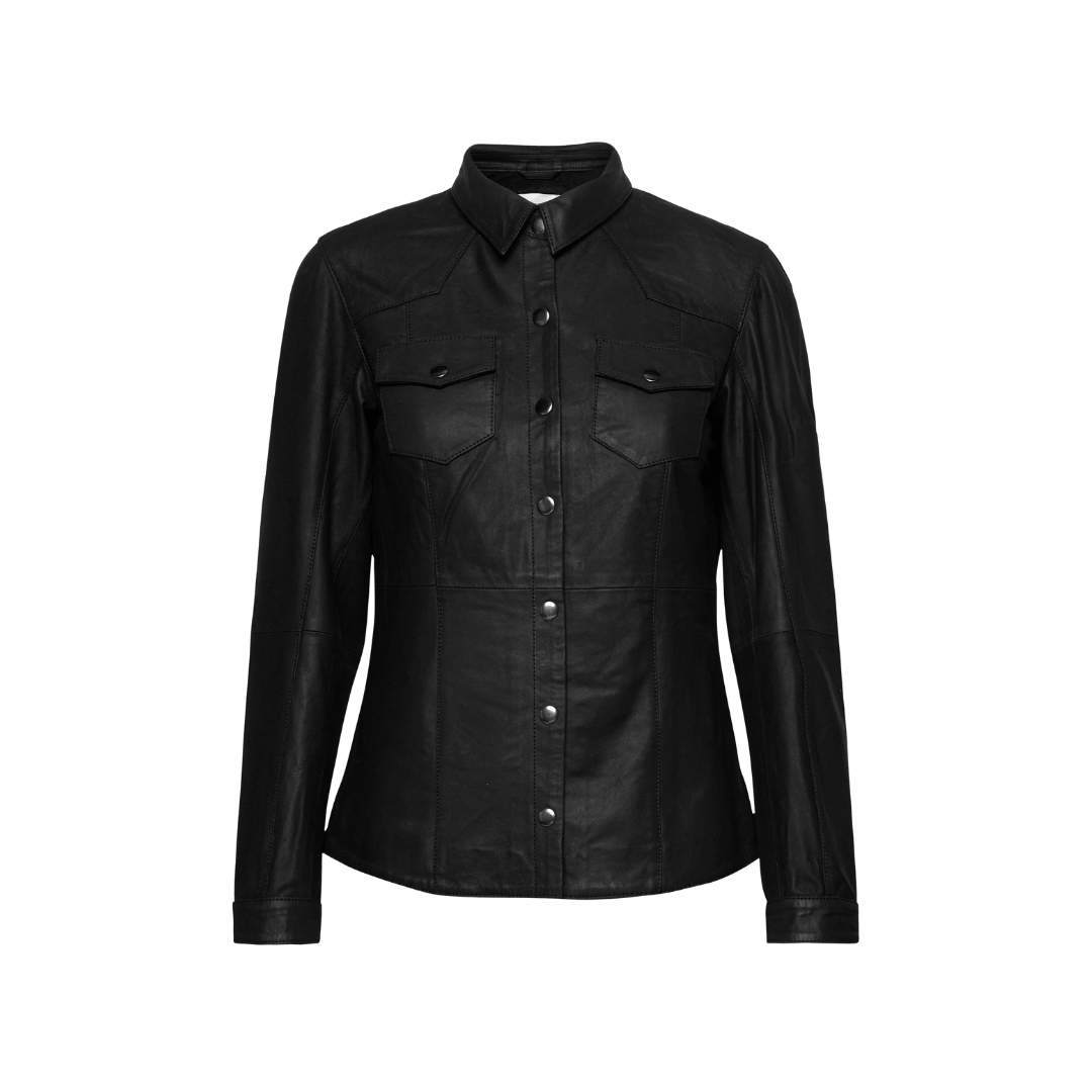 Long Sleeve Women Leather Shirt Black URBAN LEATHER WEAR LTD