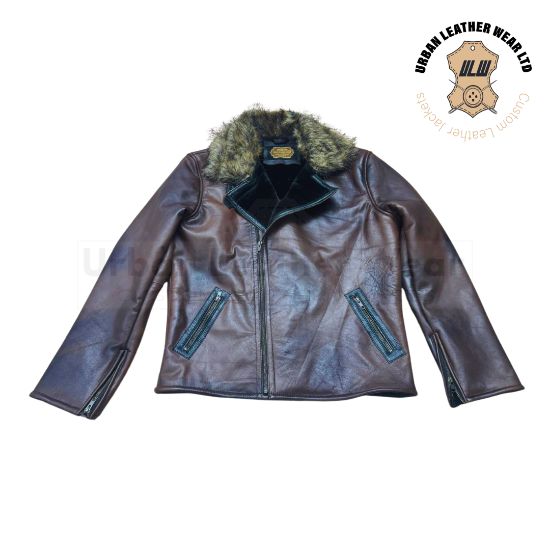 Brown leather jacket with fur collar URBAN LEATHER WEAR LTD