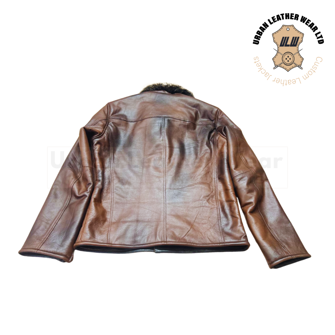 Brown leather jacket with fur collar URBAN LEATHER WEAR LTD