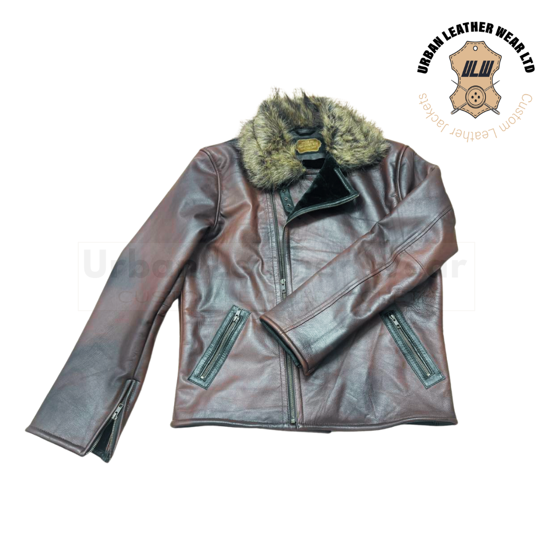 Brown leather jacket with fur collar URBAN LEATHER WEAR LTD