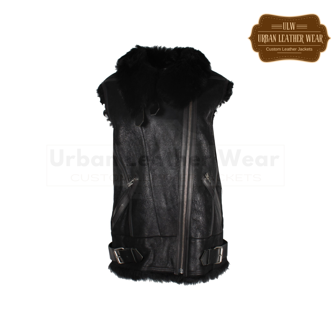 Shop our Fur Lined Vest in Black leather! This versatile vest features a cozy fur lining, perfect for chilly weather.