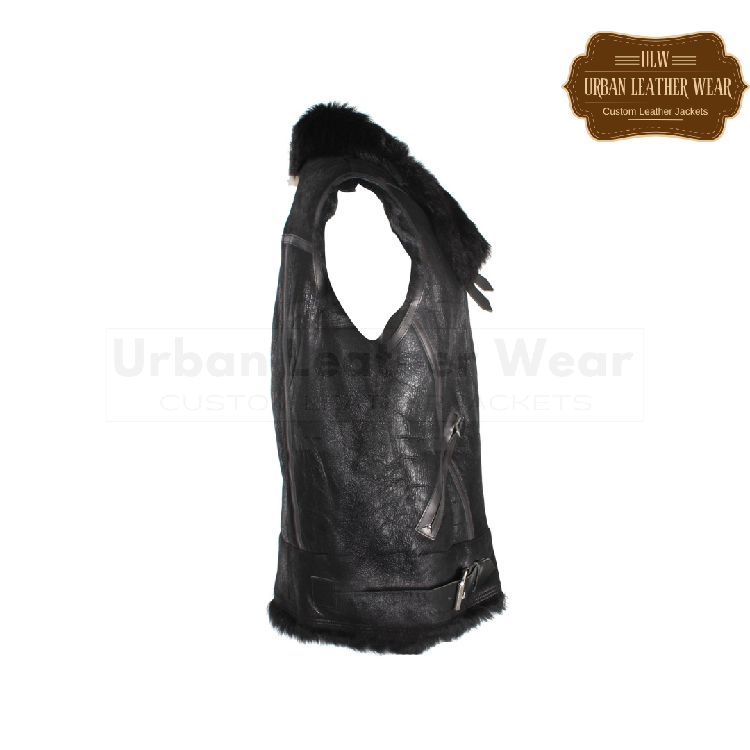 Shop our Fur Lined Vest in Black leather! This versatile vest features a cozy fur lining, perfect for chilly weather.