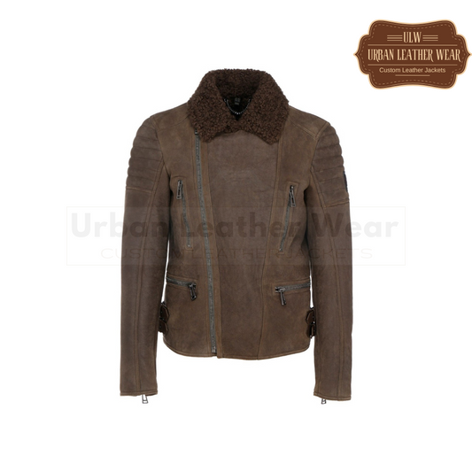 Men Brown Shearling Leather Jacket Sale