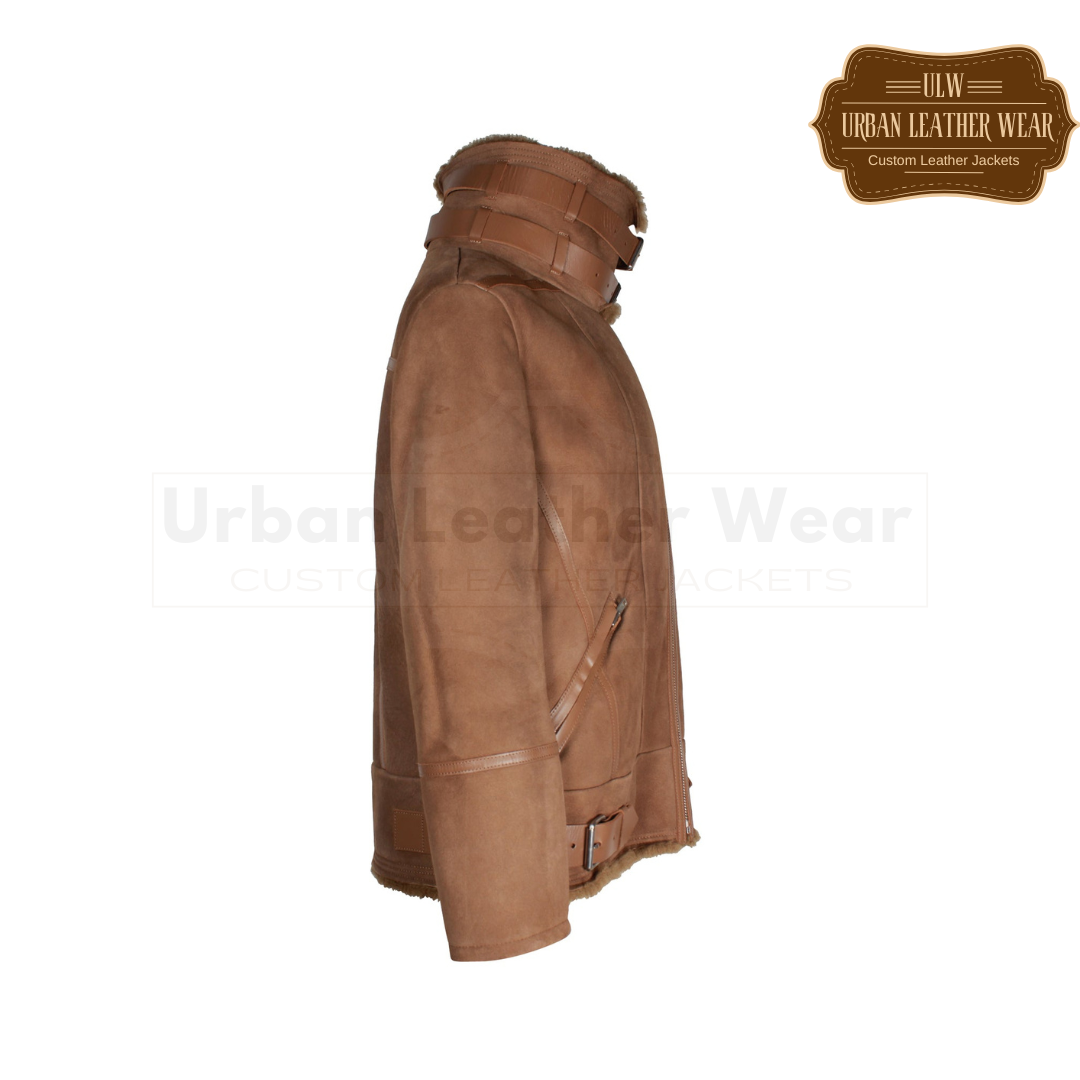 Buy Women shearling jacket brown suede. This cozy women's shearling jacket is made from soft brown suede,