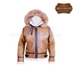 B3 Bomber Hoodie Shearling Aviator Light Brown Leather Jacket | Urban Leather Wear