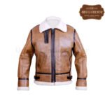 B3 Bomber Hoodie Shearling Aviator Light Brown Leather Jacket | Urban Leather Wear