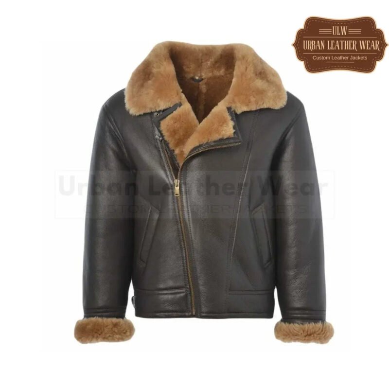 B3 Men Bomber RAF Flying Leather Shearling Jacket (Brown) | Urban Leather Wear