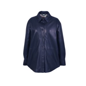 Blue Oversized Leather Shirt Jacket