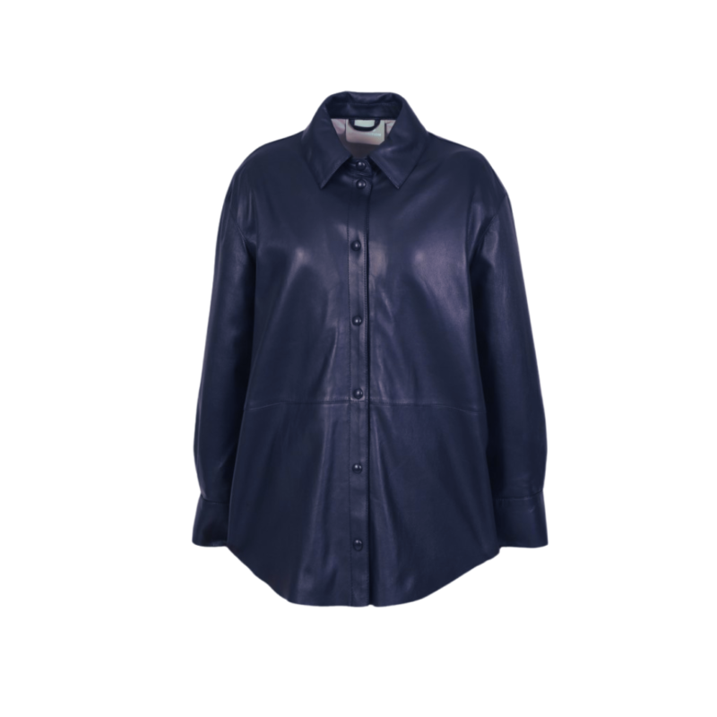 Blue Oversized Leather Shirt Jacket | Urban Leather Wear