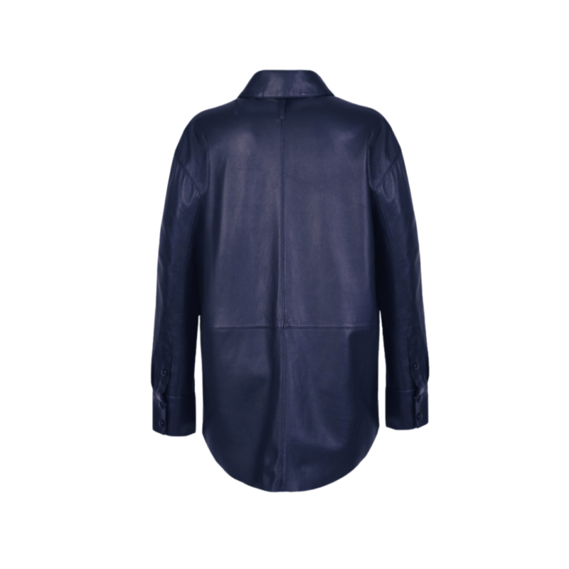 Blue Oversized Leather Shirt Jacket | Urban Leather Wear