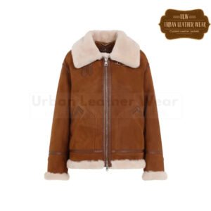 Brown leather shearling jacket women