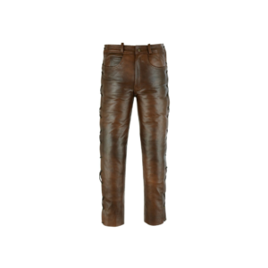 Brown Leather Pants Trousers With Side Laces