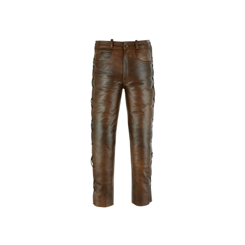 Brown Leather Pants Trousers With Side Laces | Urban Leather Wear