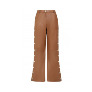 Brown Side Button Leather Trouser