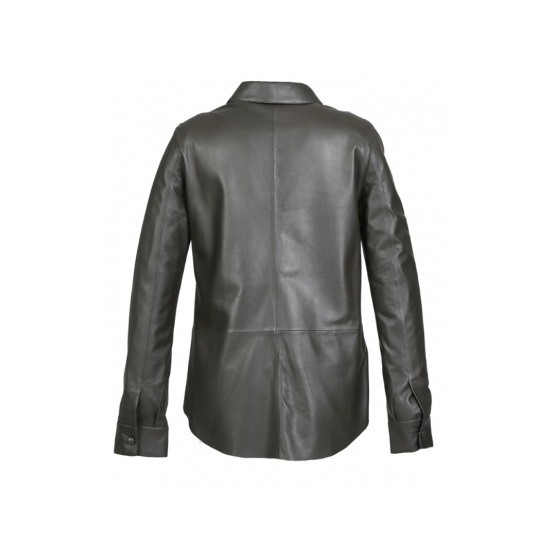 Dark Khaki Leather Shirt With Pockets For Fall | Urban Leather Wear