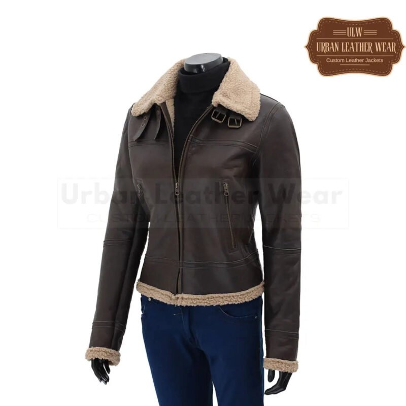 Dark Brown Leather Sherpa Jacket Women | Urban Leather Wear