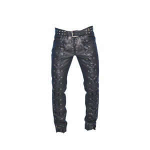 Front Back Laces Up Men Leather Pants