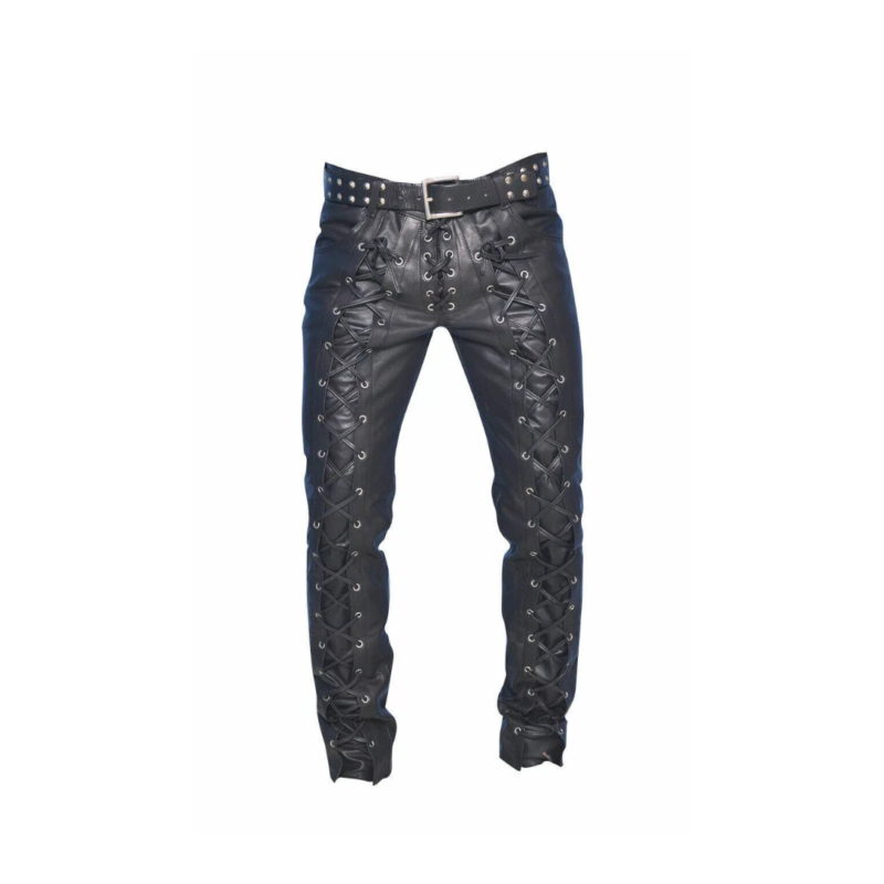 Front Back Laces Up Men Leather Pants | Urban Leather Wear