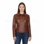 Ladies Leather Trucker Jacket Western style cognac | Urban Leather Wear