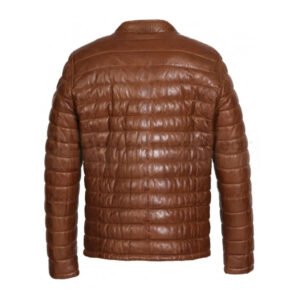 Genuine leather down jacket with press buttoned mandarin collar | Urban Leather Wear
