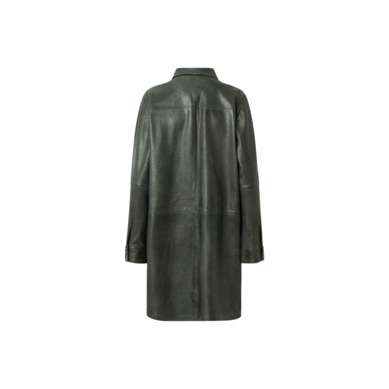 Green Long leather shirt in soft quality | Urban Leather Wear
