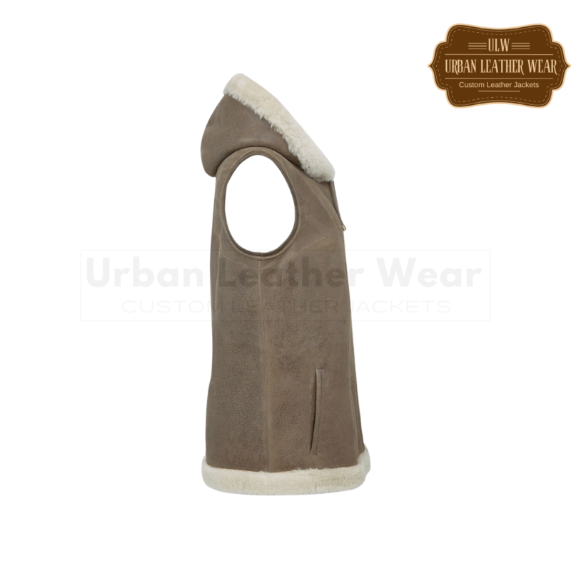 Women Hooded Shearling Body warmer | Urban Leather Wear