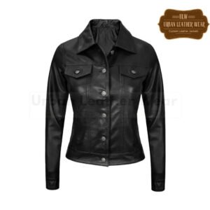 Ladies Leather Trucker Jacket Denim Jean style