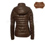 Ladies leather down jacket chocolate brown | Urban Leather Wear