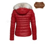 Ladies leather puffer down jacket (red) | Urban Leather Wear