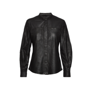 Ladies Black Soft Leather Long Sleeve Shirt