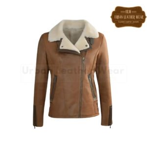 Leather aviator bomber jacket women