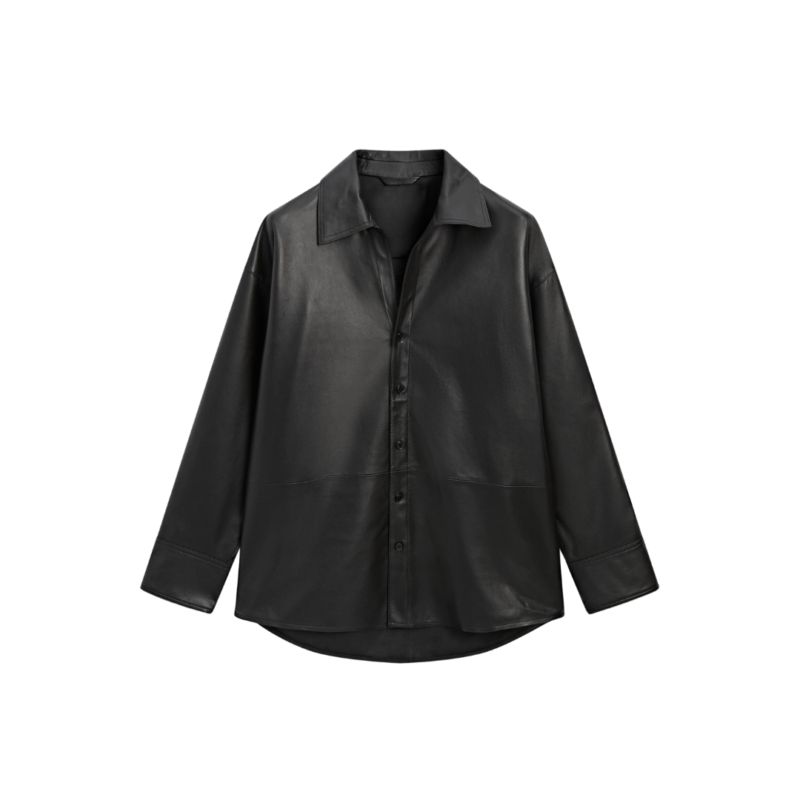Leather Button-down blouse – black | Urban Leather Wear