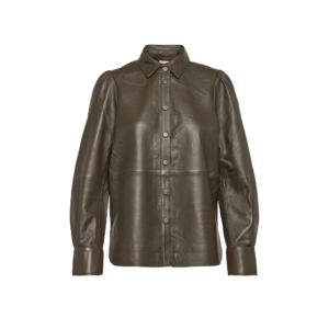 Leather Puff Shirt Long-sleeved Brown