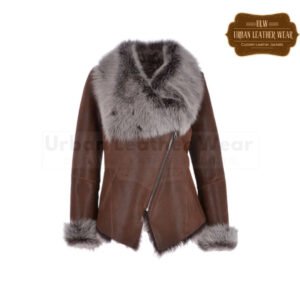 Luxury Women Leather Shearling Jacket