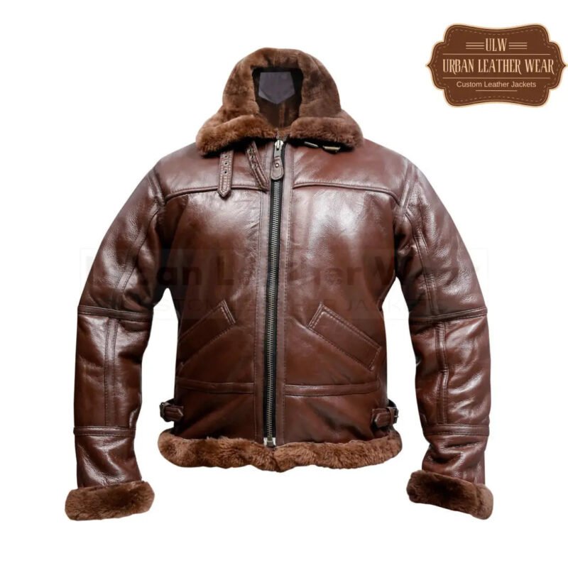 Men B3 Real Shearling Leather Bomber Jacket Brown | Urban Leather Wear
