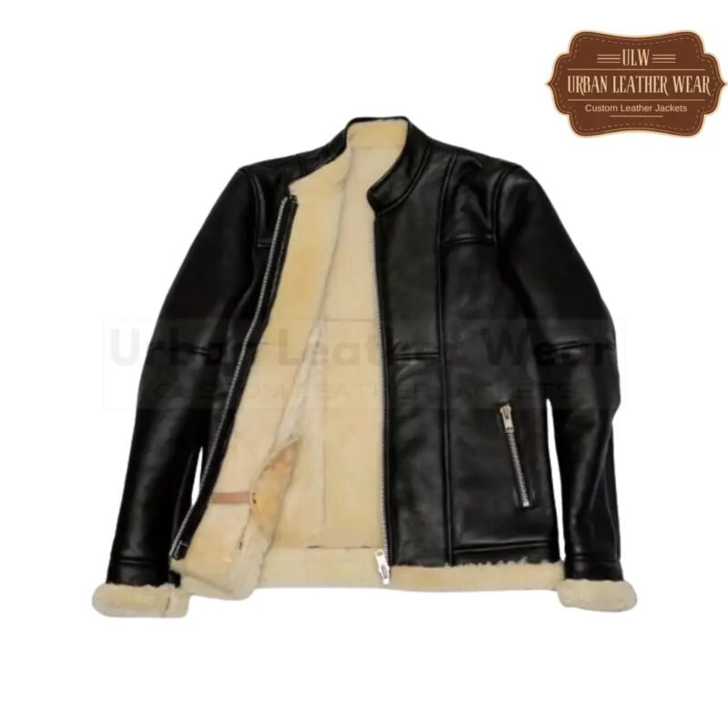 Men B3 Slimfit Shearling Black Biker Leather Jacket | Urban Leather Wear