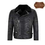 Men Biker Leather Shearling Fur Bomber Jacket Black | Urban Leather Wear