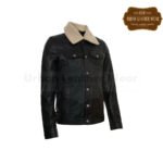 Men Black Leather Trucker Jacket Removable Shearling  Collar | Urban Leather Wear