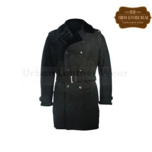 Men Black Sherpa Trench coat