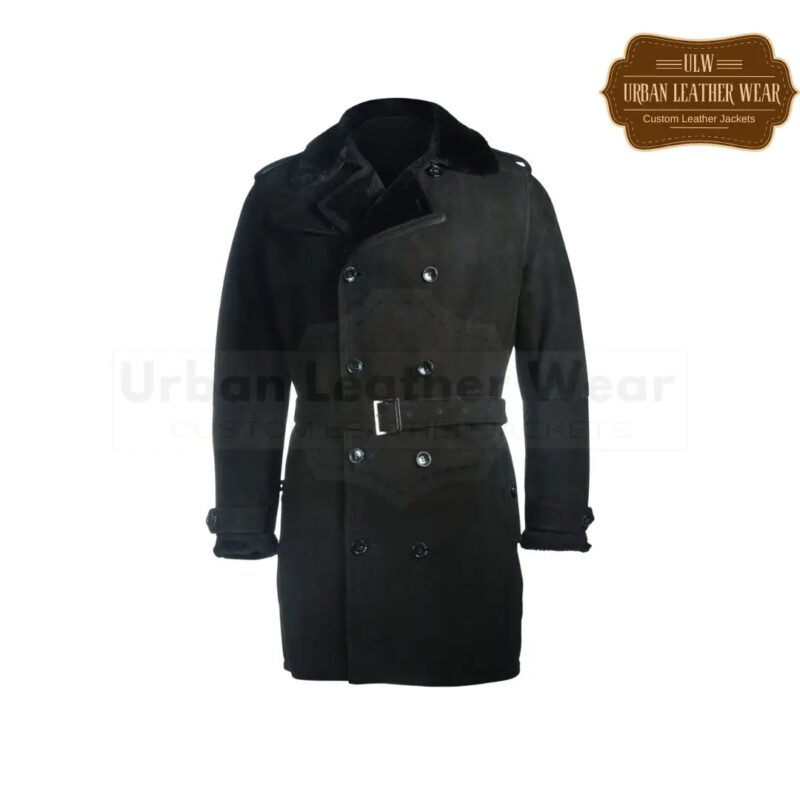 Men Black Sherpa Trench coat | Urban Leather Wear