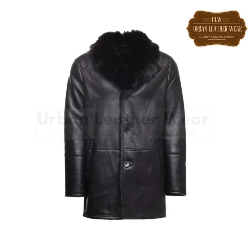 Men Black shearling trench coat | Urban Leather Wear