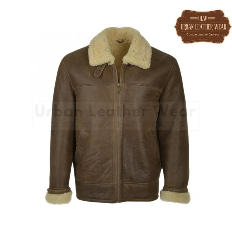 Men Brown Leather Shearling Jacket | Urban Leather Wear