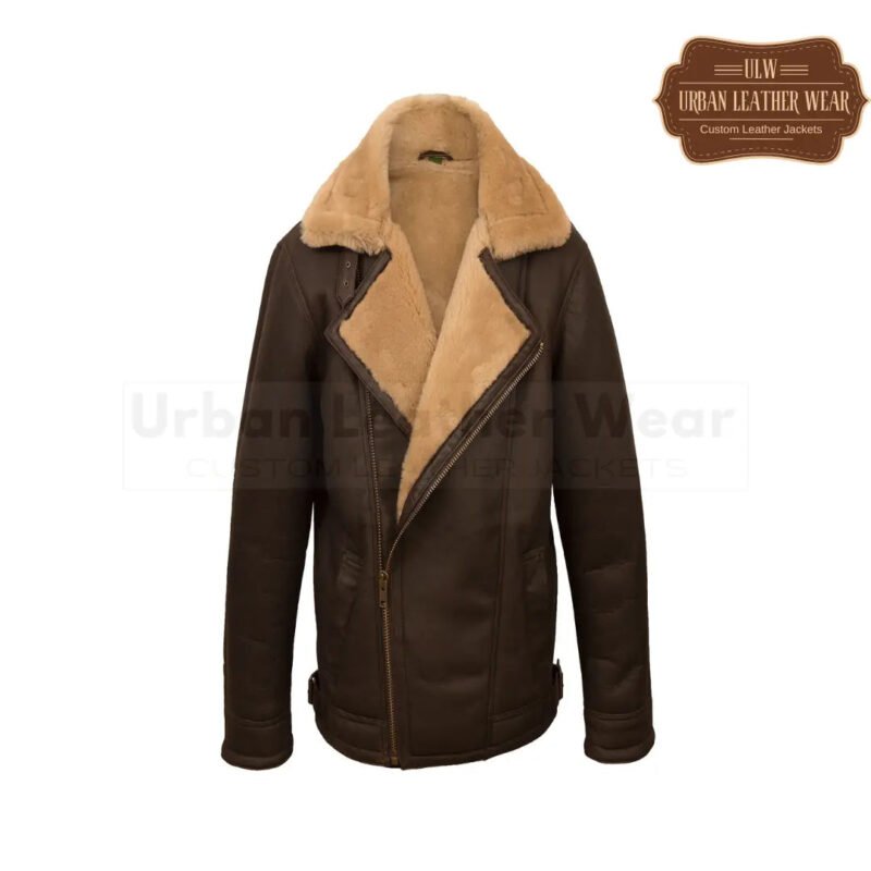 Men Brown Pilot Shearling Leather Jacket | Urban Leather Wear