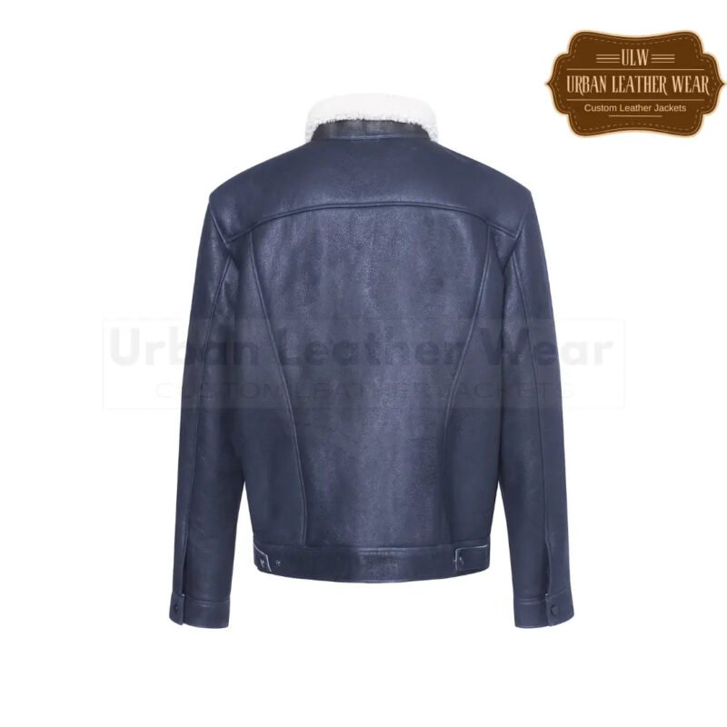 Men Classic Shearling Leather Trucker Jacket Blue | Urban Leather Wear
