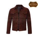 Men Dark Brown Suede Leather Trucker Jacket | Urban Leather Wear