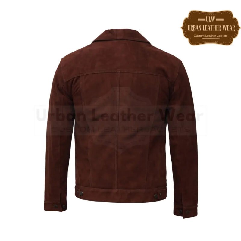 Men Dark Brown Suede Leather Trucker Jacket | Urban Leather Wear