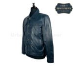 Men Denim Style Blue Leather Trucker Jacket | Urban Leather Wear