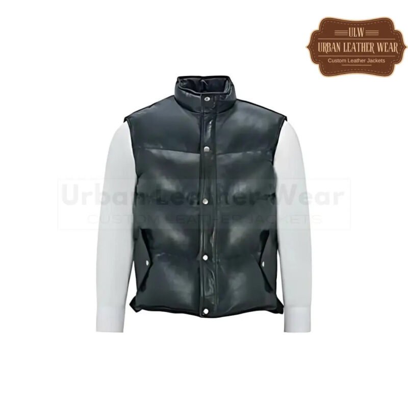 Men Down Sleeveless Lambskin Leather Vest Waistcoat | Urban Leather Wear